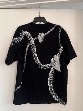 Burberry Black Graphic Chain Print T-Shirt Size L Designer Streetwear Tee